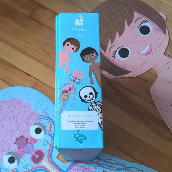 Janod 4 in 1 Puzzle Human Body Age 5+ Skeleton Glow In The Dark, Organs - Picture 8 of 15